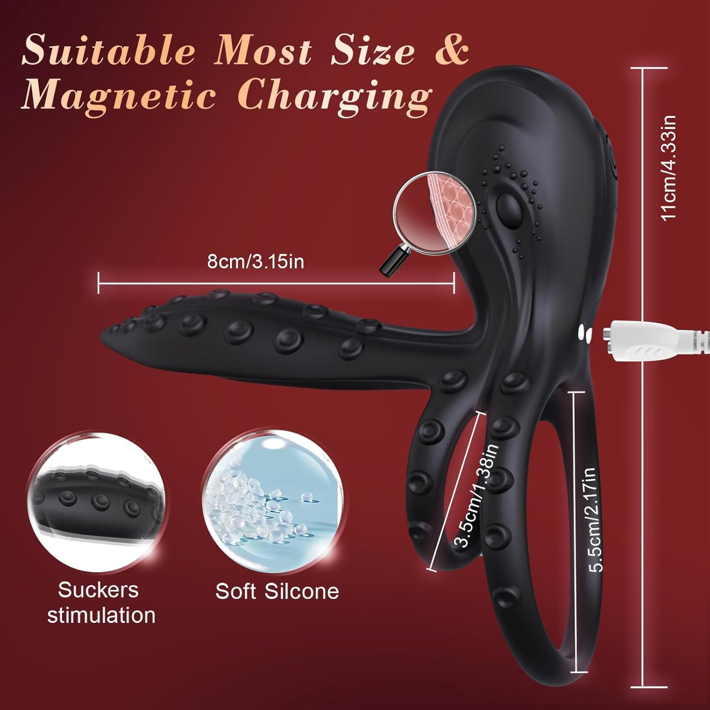 Octopus-Shaped Cockring Penis Sleeve G Spot & Penis Stimulatior with 10 Vibration Modes