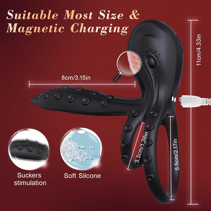 Octopus-Shaped Cockring Penis Sleeve G Spot & Penis Stimulatior with 10 Vibration Modes
