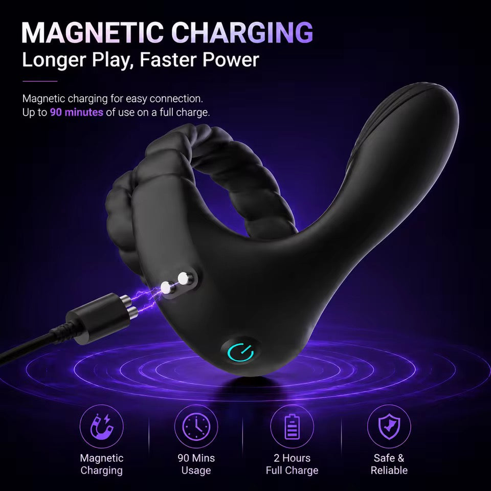 3 IN 1 Cock Ring Penis Trainer Vibrator Testicle Stimulator with 10 Vibration Modes