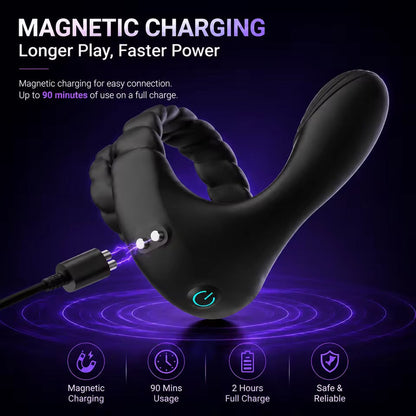 3 IN 1 Cock Ring Penis Trainer Vibrator Testicle Stimulator with 10 Vibration Modes