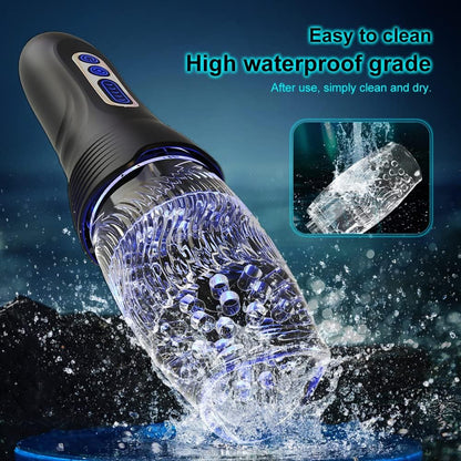 Oral Sex Masturbator Penis Trainer Vibrator with 10 Vibration and 5 Rotation Modes