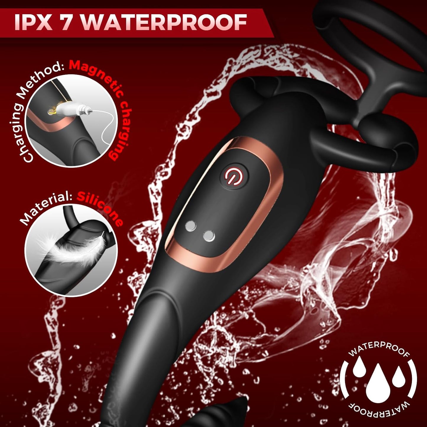 3 IN 1 Cock Ring Prostate Massager Anal Vibrator with 9 Powerful Vibration Modes