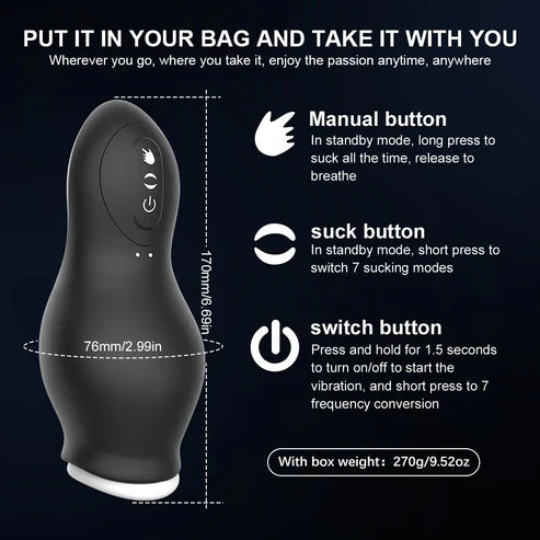 Electric Masturbator Penis Trainer Stroker Blowjob with 7 Vibration & 7 Suction Modes