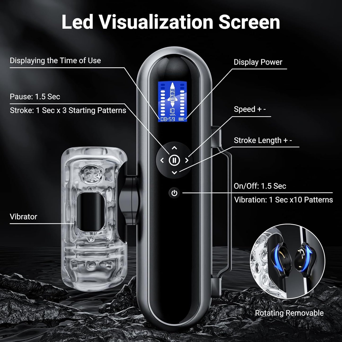 AI APP Control Automatic Masturbator Blowjob with 10 Thrusting & 10 Vibrating Speeds