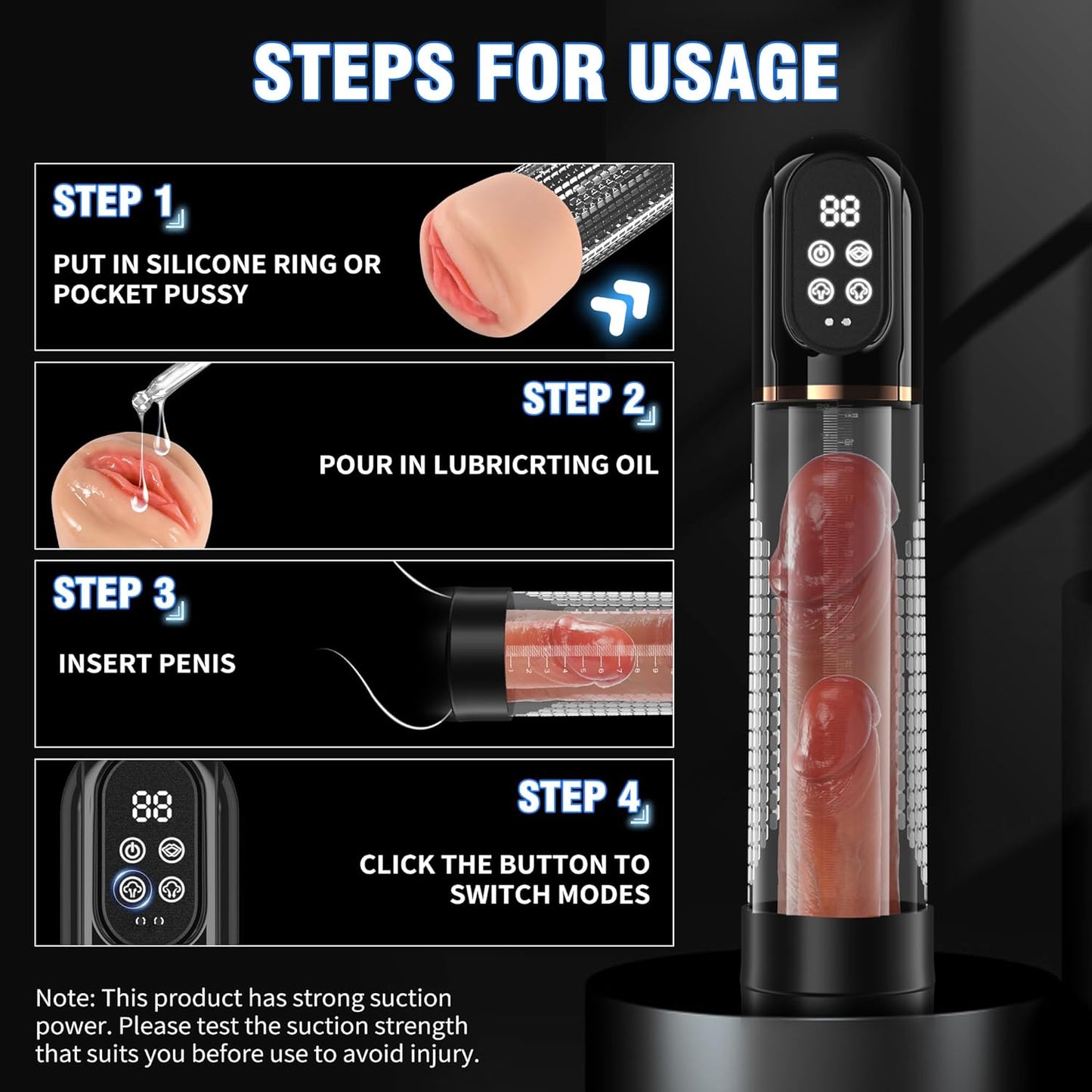 Automatic Penis Water Pump Dick Enlarger Trainer with 7 Sucking & Training Modes
