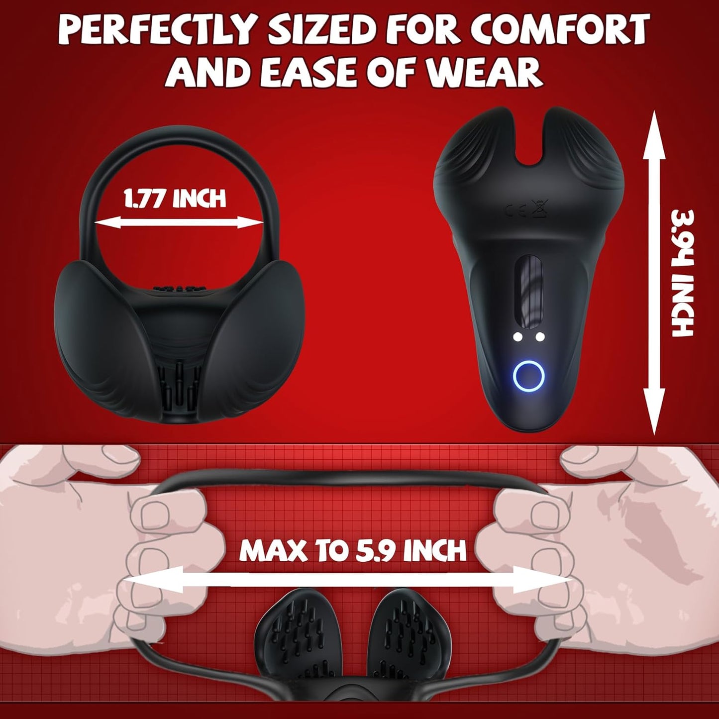 Triple Stimulations Penis Trainer Vibrator Cock Ring with 10 Intense Vibration Modes