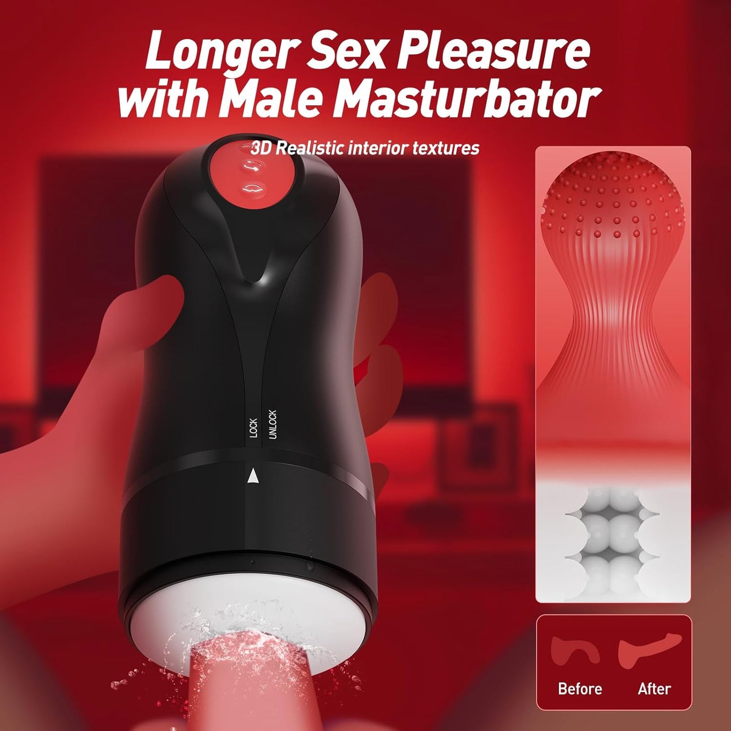 Auto Masturbator Penis Vibrator Glans Trainer with 3 Swirling 5 Tightening 10 Vibration Modes