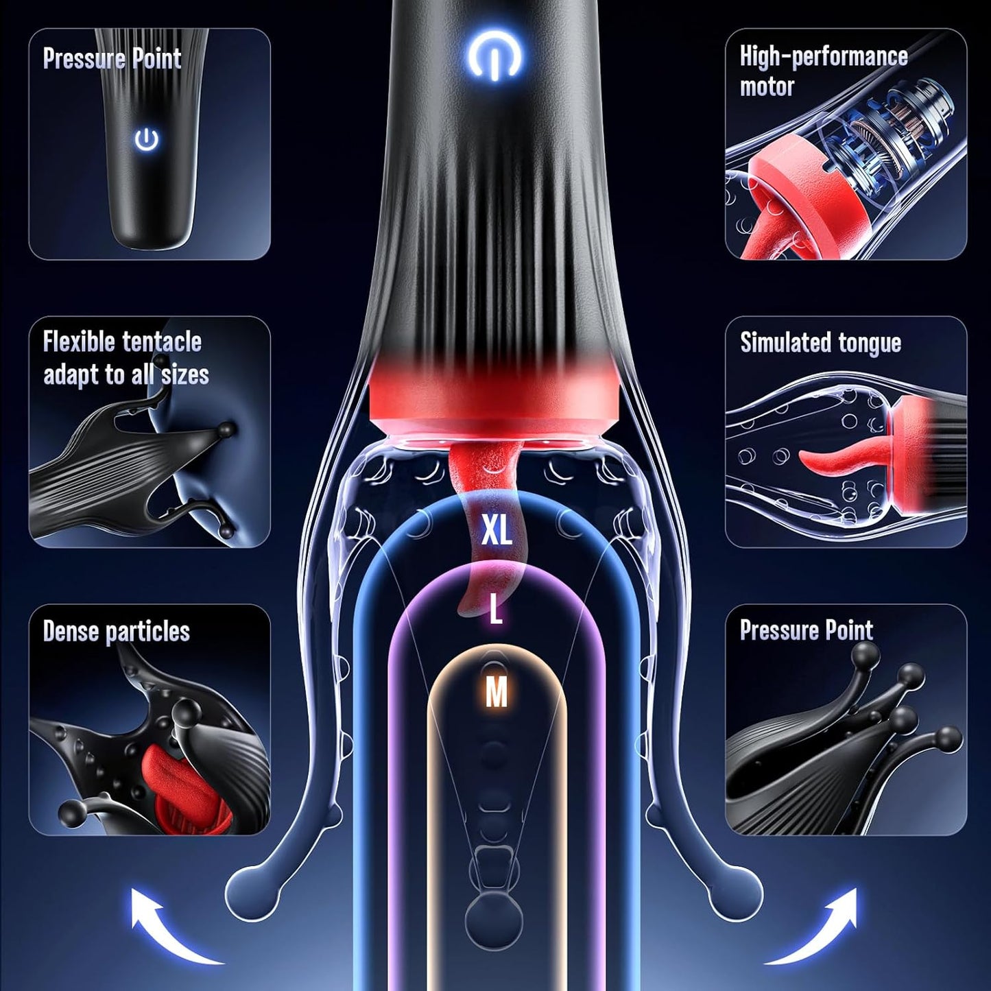 4 IN 1 Penis Vibrator Glans Trainer Stroker Masturbator with 10 Licking & Vibrating