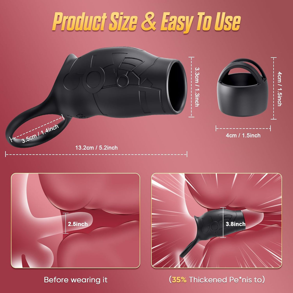 Cock Ring Penis Sleeve Training Extender Vibrator Stimulator with 10 Vibration Modes