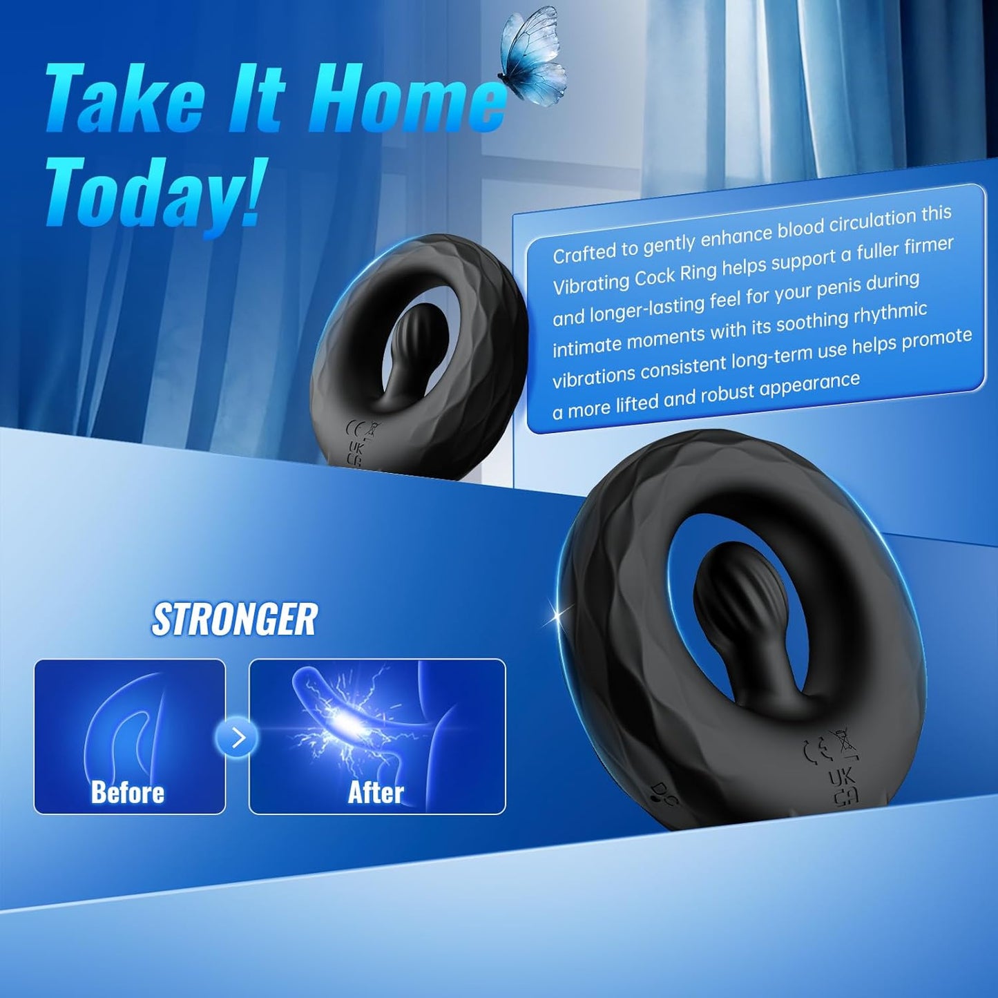 APP Pleasure Cock Ring Penis Vibrator Testicle Stimulator with 9 Vibration Modes