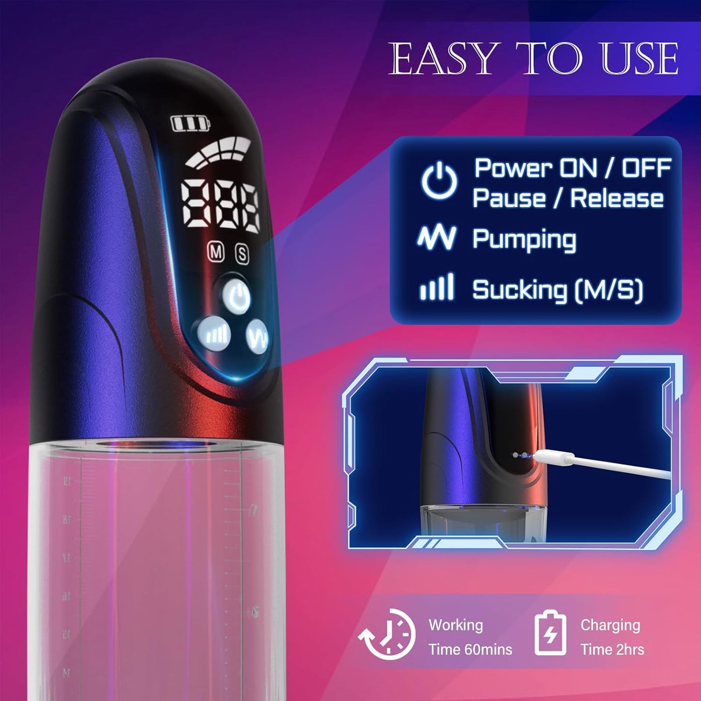 Electric Vacuum Penis Pump Enlarger with 4 Suction Modes & 4 Pressure Levels