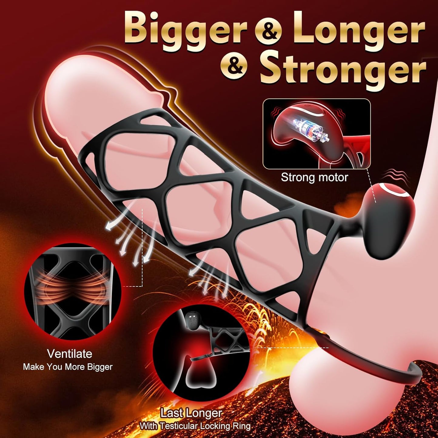 Penis Ring Cock Sleeve Extender With 10 Powerful Vibrating Modes