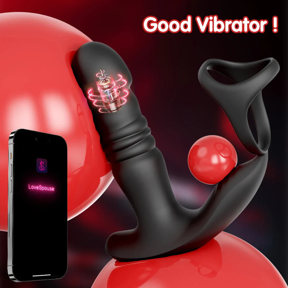 APP Control Thrusting Vibartor Prostate Massager Vibrator Cork Ring with 9+9 Modes