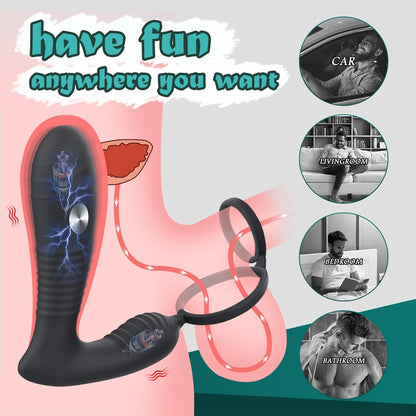 Electric Shock Prostate Vibrator Penis Ring with 8 Electric Shock & 8 Vibration Modes