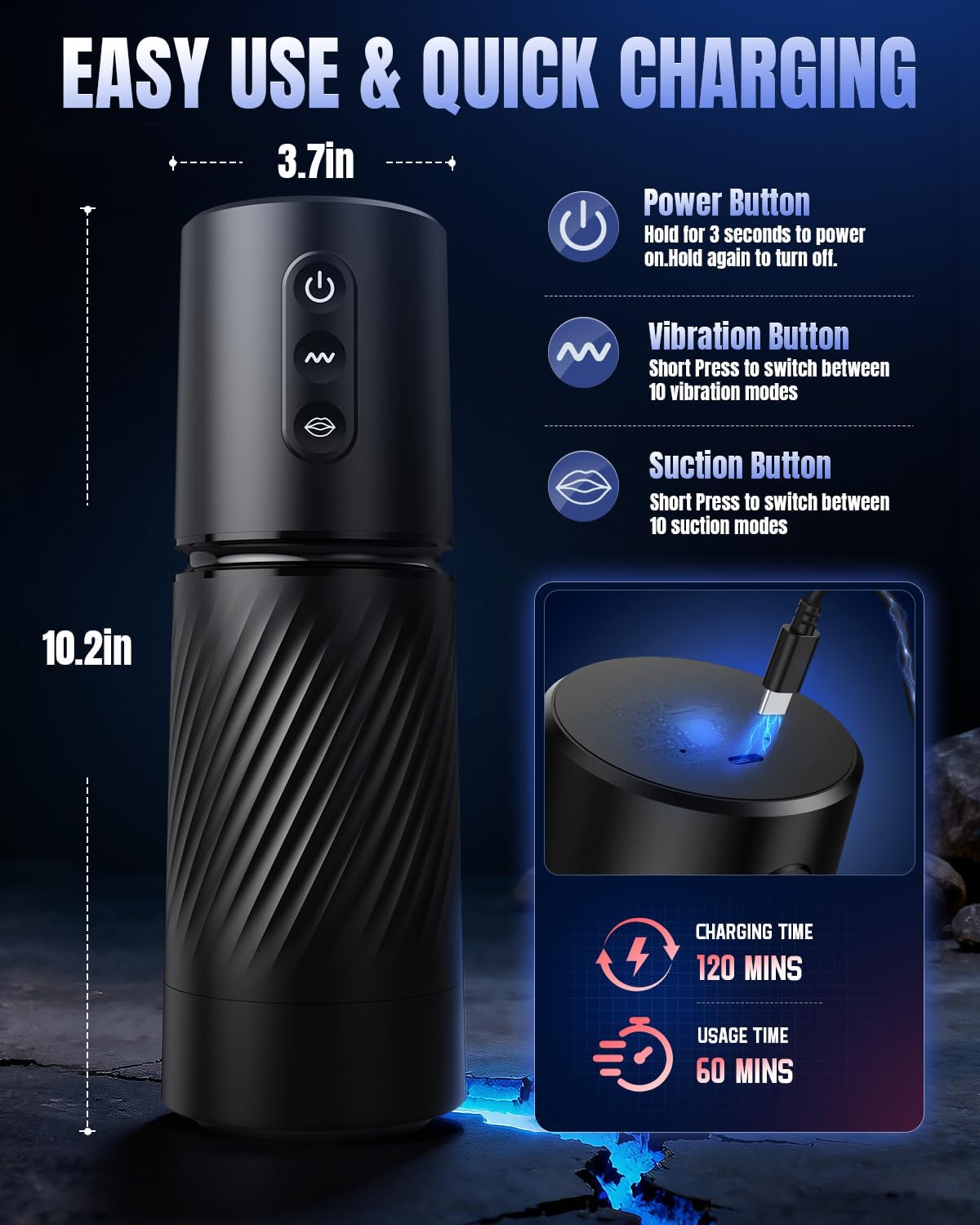 APP Control Stroker Blowjob Massage Masturbator with 10 Sucking & 10 Vibrating Modes