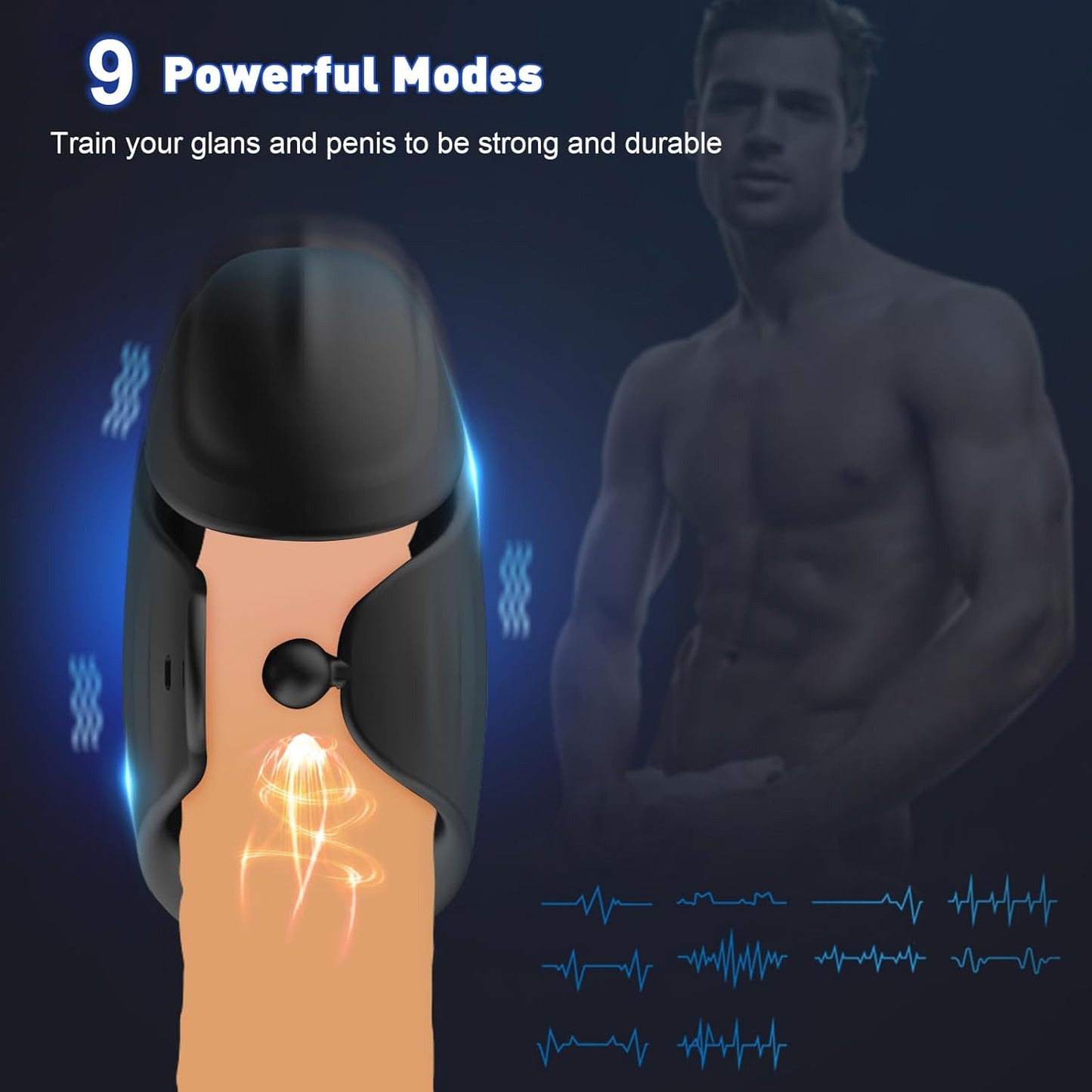 Adjustable Glans Trainer Penis Vibrator Stimulator with 9 Vibration Modes