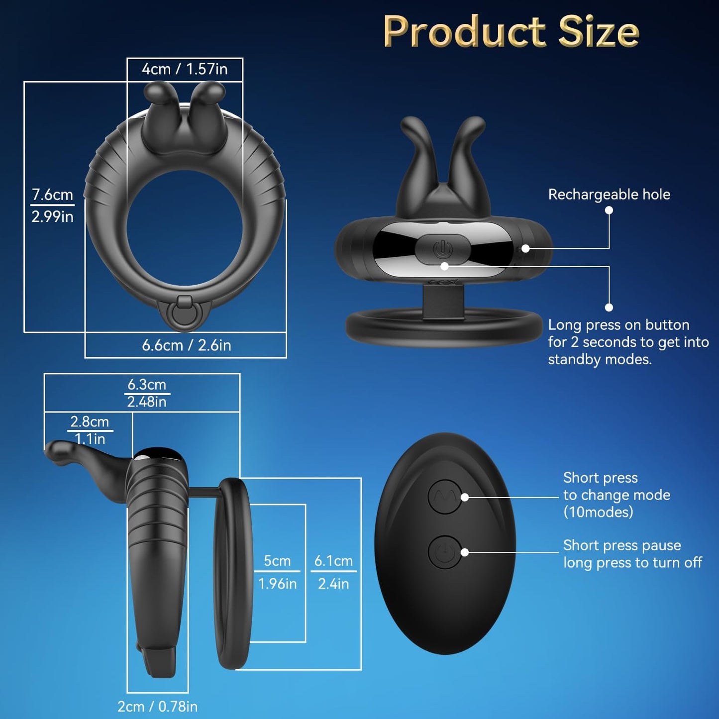 Double Penis Ring Trainer Vibrator Glans Stimulator with 10 Vibrations Modes