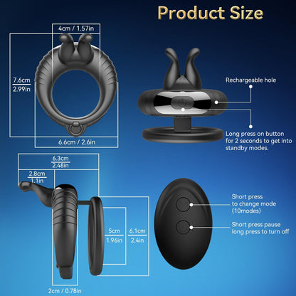 Double Penis Ring Trainer Vibrator Glans Stimulator with 10 Vibrations Modes