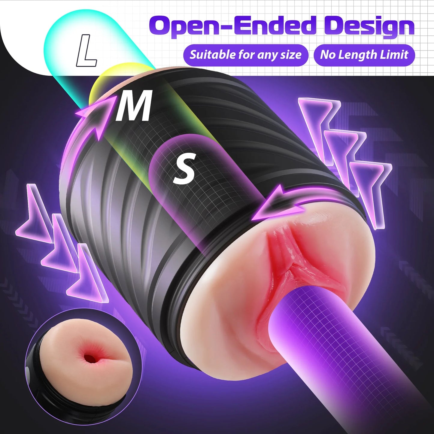 Open-Ended Penis Trainer Stroker Blowjob Masturbator with 10 Vibrations Modes