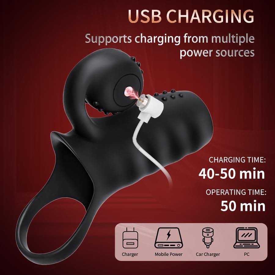 360° Resonance Double Locking Penis Trainer Vibrator Cock Ring with 10 Vibration Modes