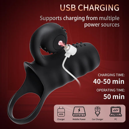 360° Resonance Double Locking Penis Trainer Vibrator Cock Ring with 10 Vibration Modes