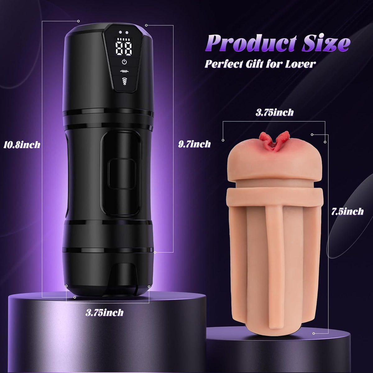 LCD Display Realistic Pocket Pussy Stroker Blowjob with 10 Vibration & 5 Sucking Modes