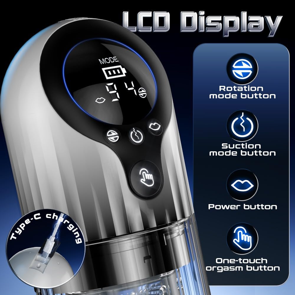 LED Display Automatic Masturbator Penis Pump Blowjob with 9 Rotating & 4 Suction & Licking