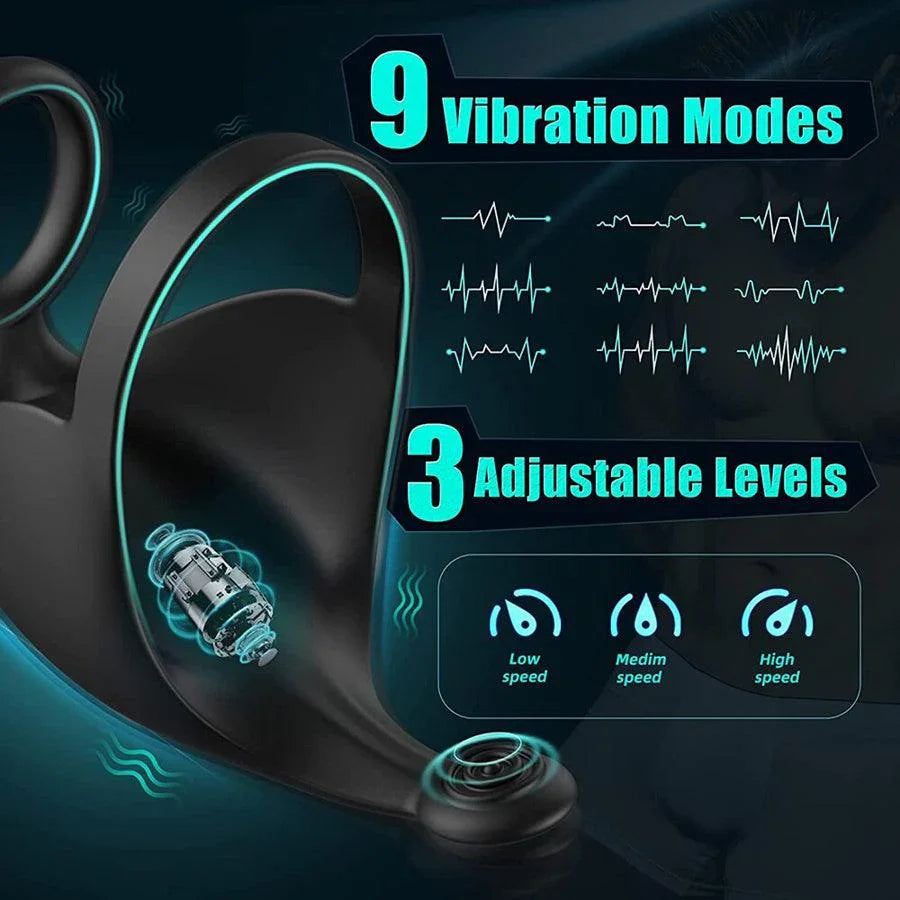 App-controlled Cock Ring Penis Trainer Vibrator Testicle Stimulator with 9 Vibration Modes