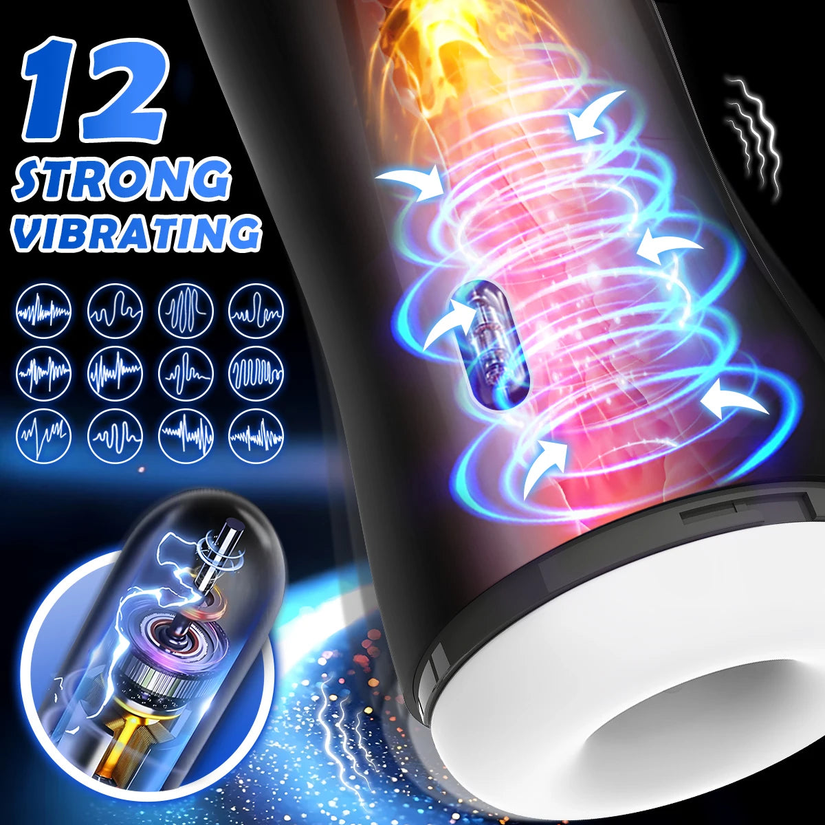 Automatic Masturbator Penis Stroker with 12 Vibrating & 4 Sucking Modes