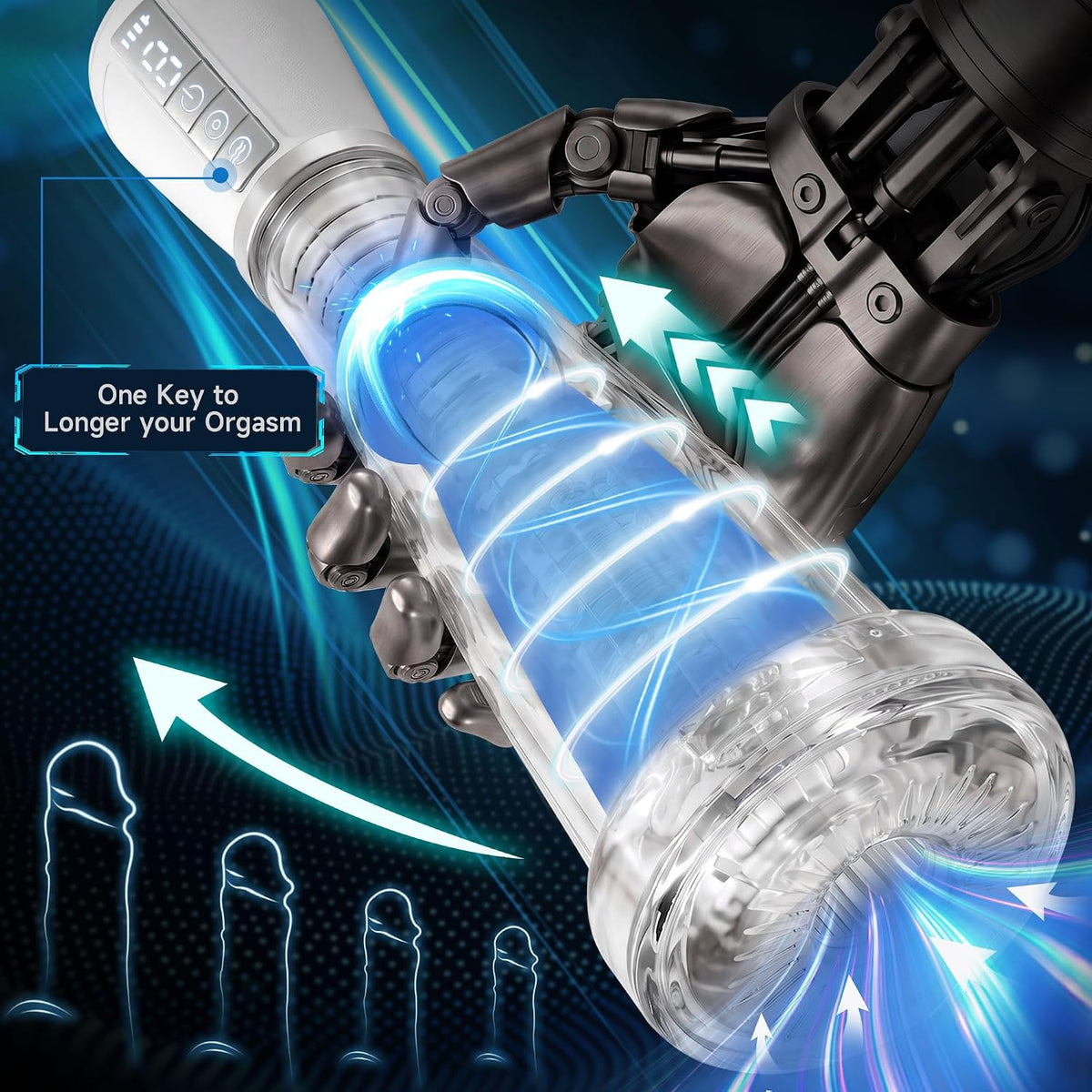 Digital Display Automatic Masturbator Penis Pump Stroker with 5 Suction + 9 Vibration
