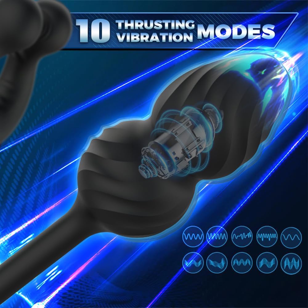4 IN 1 Anal Vibrator Cock Ring Prostate Massager with 10 Vibration Modes & 3 Motors