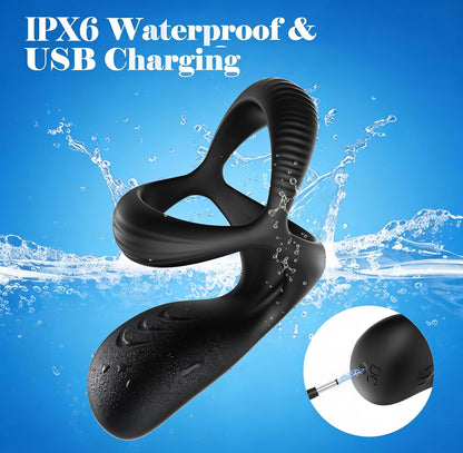 Triple-Ring Cock Ring Vibrator Stimulator with 10 Vibrations Modes