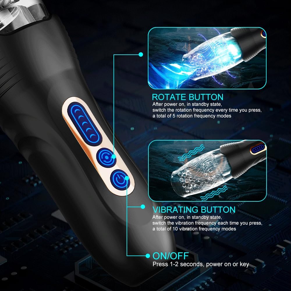 Oral Sex Masturbator Penis Trainer Vibrator with 10 Vibration and 5 Rotation Modes