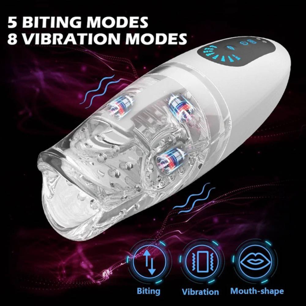 Automatic Penis Trainer Glans Vibrator Masturbator with 5 Bites & 8 Vibration Modes
