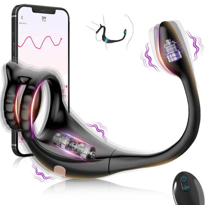 4 IN 1 Penis Ring Anal Plug Prostate Massager with 9 Vibrating Modes