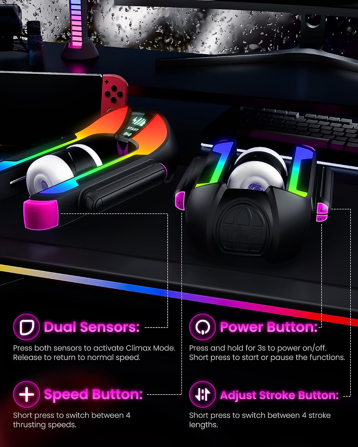 RGB Lighting Automatic Masturbator Sex Machine with 4 Stroke Modes × 4 Speed Levels