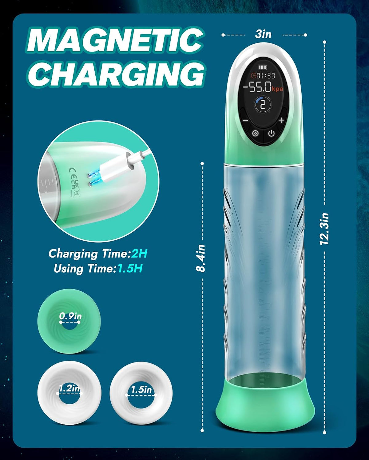 LCD Display Electric Vacuum Penis Pump with 4 Pressure & 9 Suction Modes