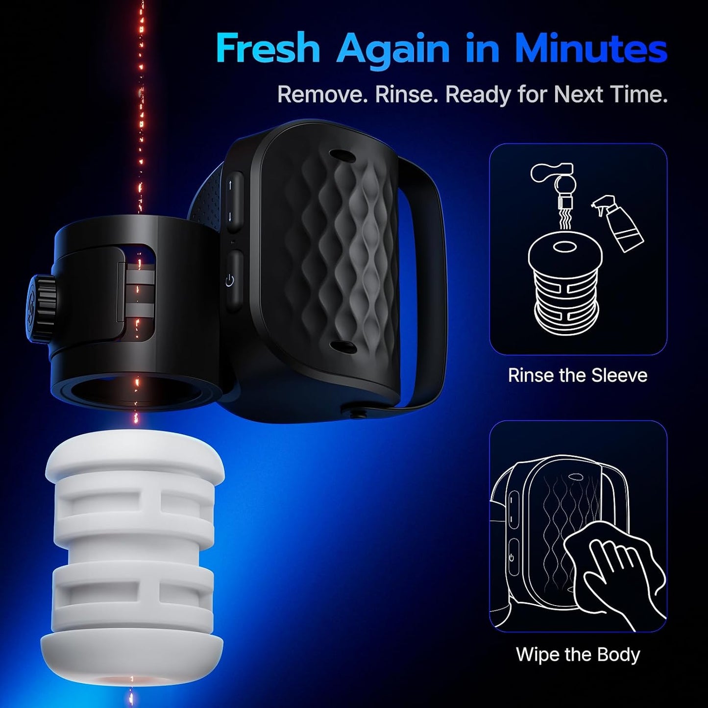 200 Strokes/Min Compact Masturbator Pocket Pussy Stroker Blowjob with 3 Thrusting Modes