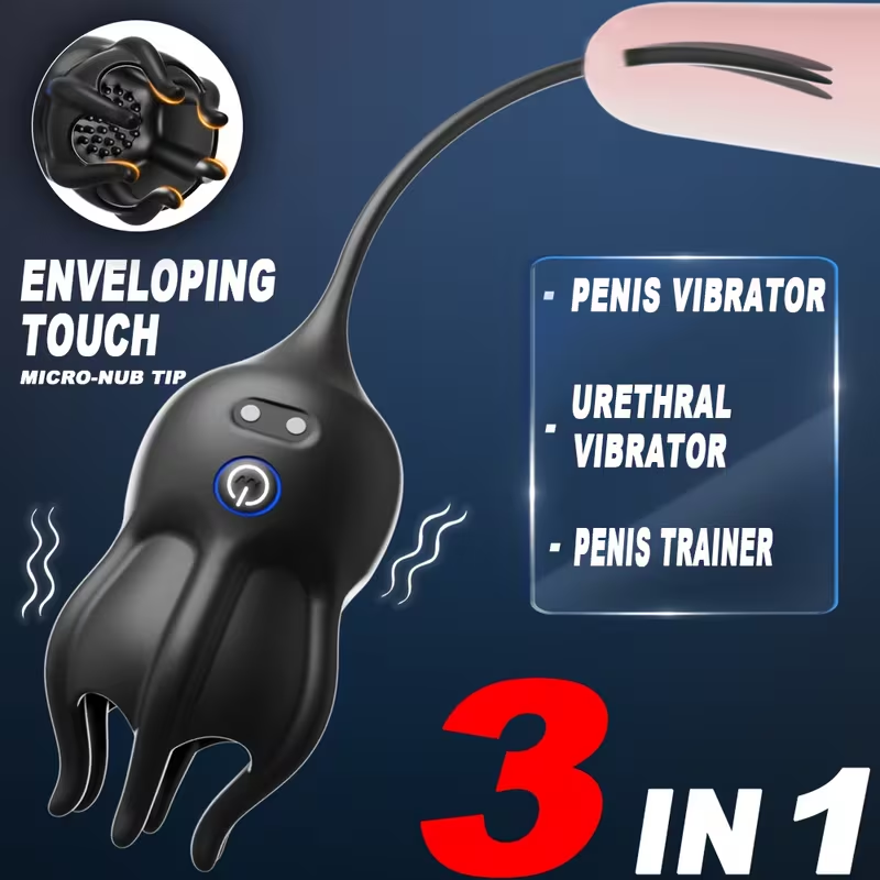 Electric Penis Trainer Vibrator Glans Stimulator with Urethral Sound & 10 Vibration Modes