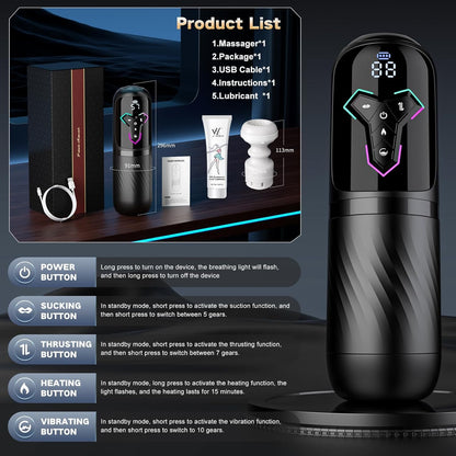 Automatic Masturbator Stroker Blowjob with 10 Vibrating & Licking 7 Thrusting & 5 Sucking