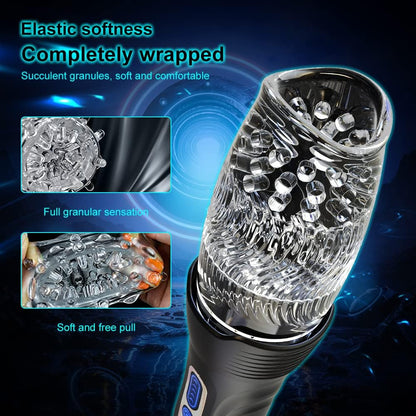 Oral Sex Masturbator Penis Trainer Vibrator with 10 Vibration and 5 Rotation Modes