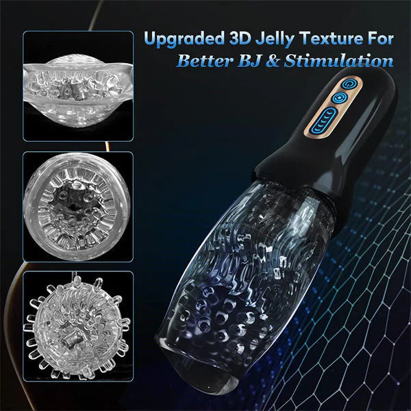 Oral Sex Masturbator Penis Trainer Vibrator with 10 Vibration and 5 Rotation Modes