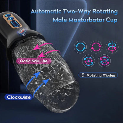 Oral Sex Masturbator Penis Trainer Vibrator with 10 Vibration and 5 Rotation Modes