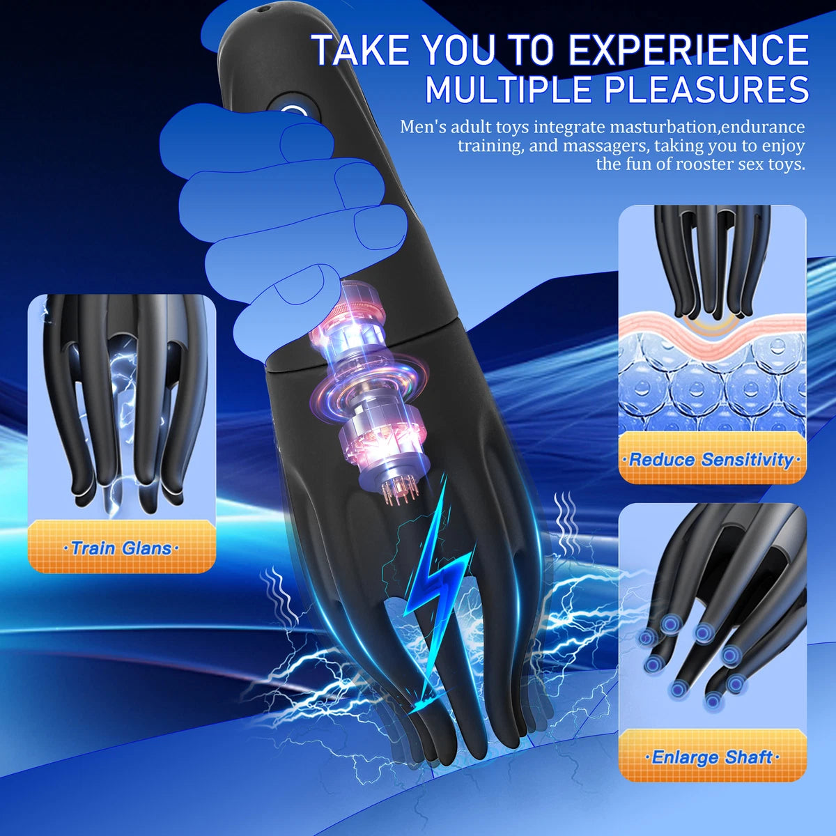 Intelligent Electric Shock Penis Vibrator Glans Trainer with 10 Vibration & 6 Shock Modes