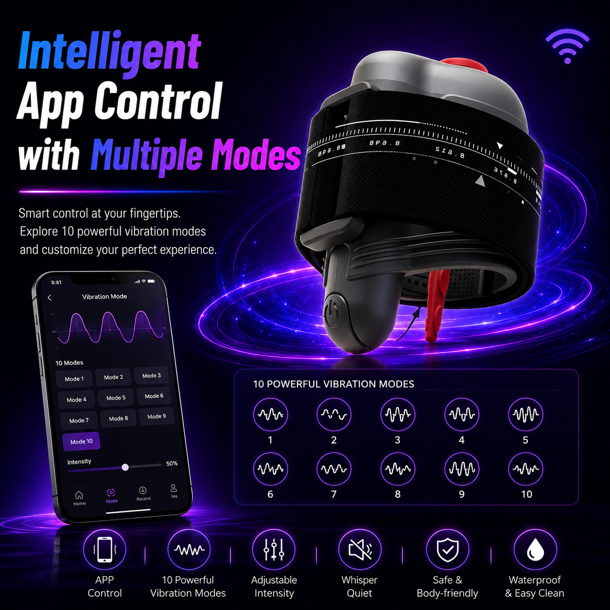AI Control Penis Vibrator Glans Trainer  Urethral Sounds Dilators with 10 Vibration Modes